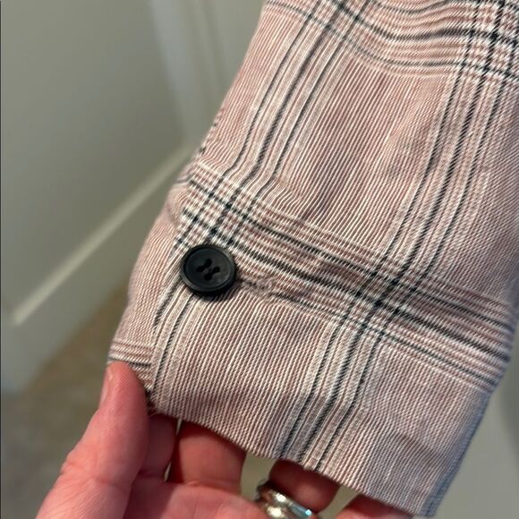 Zara Pink Plaid Blazer Linen Blend Notched Lapels size 8 - Picture 3 of 9